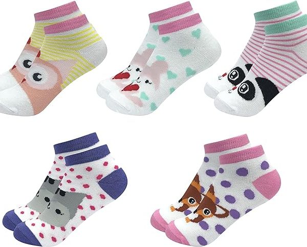 جورابGirls Combed Cotton Printed Liners Socks 5 Pairs Pack