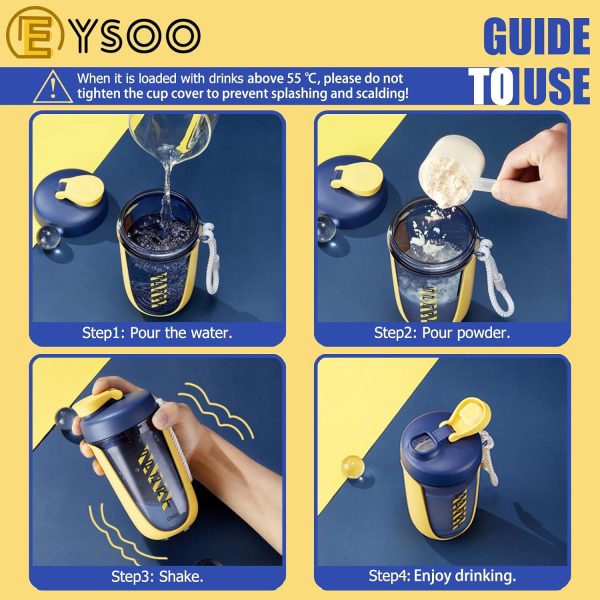 قمقمه EYSOO® Protein Shaker Bottle Protein Drink Shaker Cup 20 oz Shaker Bottle for Protein Mixes Leak-proof BPA-free Portable Protein Shaker Mixer with Blender Ball for Gym Fitness (Yellow) - تصویر 8