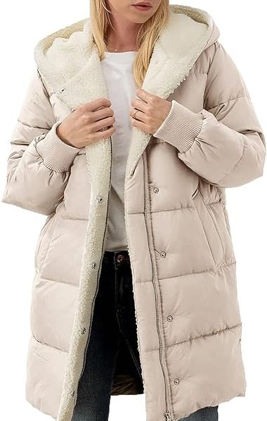 بارونیEbifin Womens Winter Warm Coats Sherpa Fleece Lined Long Hooded Puffer Jacket