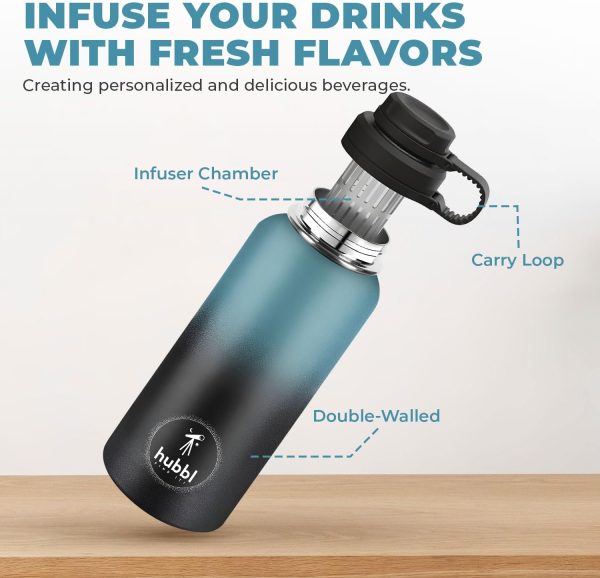 قمقمه HUBBL 946ml Large Capacity Leakproof Fruit Infuser Water Bottle, 24hrs Vacuum Insulation, Double Layer Detox Bottle, Stainless Steel Bottle, Water Bottle for Home Gym Outdoor Travel Bottle, BPA Free - تصویر 4