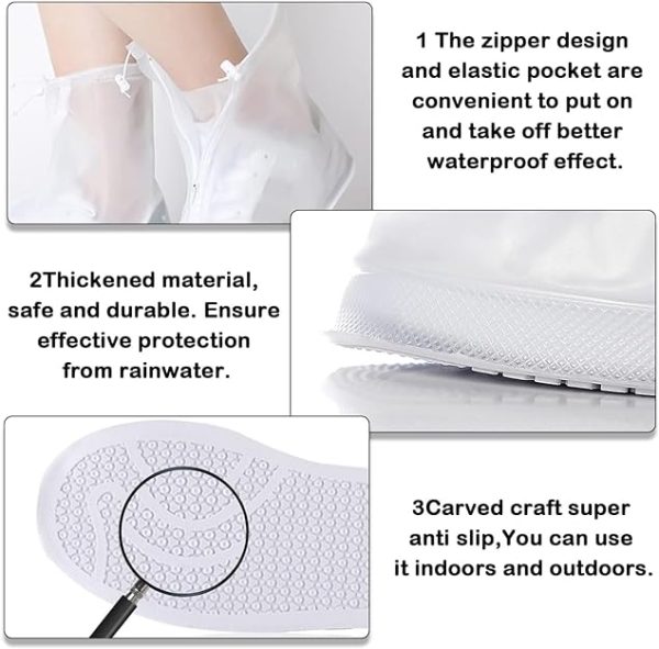 بوت Joyzzz Waterproof Shoe Coves, 2 Pairs PVC Non Slip Shoe Covers with Zipper and Drawstring, Transparent Rain Boot Shoe Covers, Reusable Rubber Rain Shoes Cover for Cycling Outdoor, Camping, Women, Men - تصویر 6