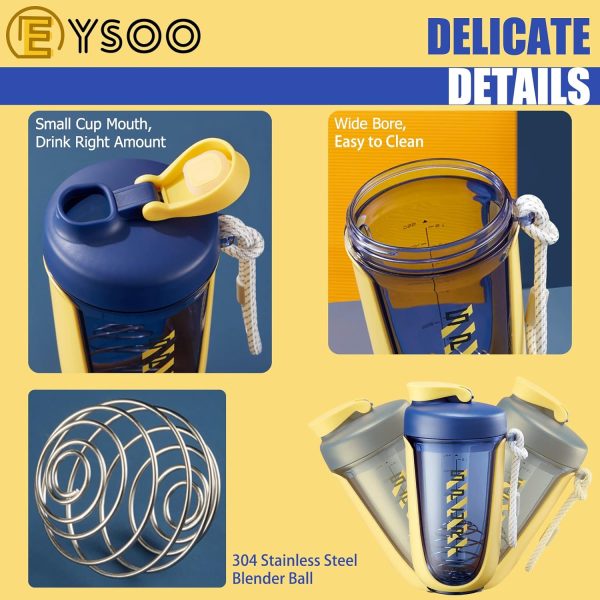 قمقمه EYSOO® Protein Shaker Bottle Protein Drink Shaker Cup 20 oz Shaker Bottle for Protein Mixes Leak-proof BPA-free Portable Protein Shaker Mixer with Blender Ball for Gym Fitness (Yellow) - تصویر 6