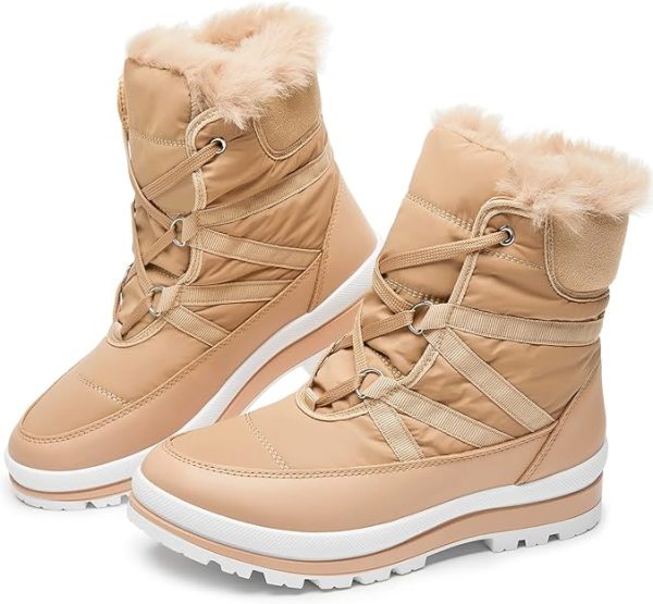 بوتWomens Warm Fur Lined Mid-Calf Boots Waterproof Winter Snow Boots Non-slip Lace up Combat Boots