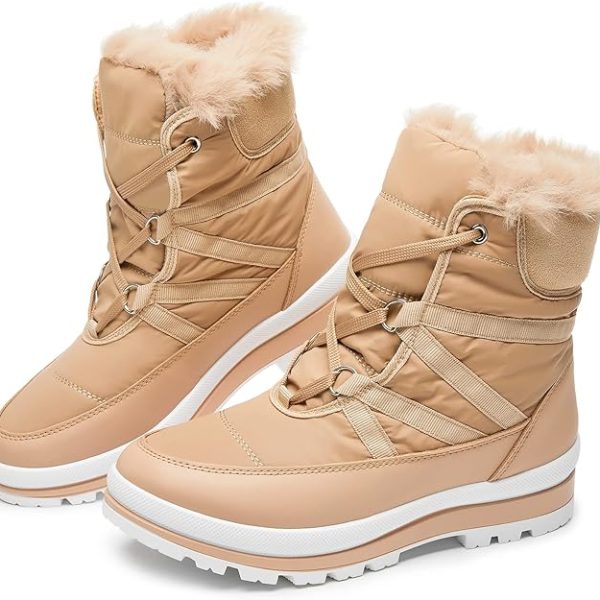 بوتWomens Warm Fur Lined Mid-Calf Boots Waterproof Winter Snow Boots Non-slip Lace up Combat Boots