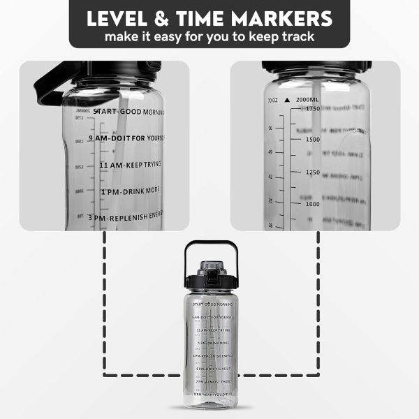 قمقمه ReMaz Water Bottle 2L with Storage Sleeve and Covered Straw Lid – BPA Free 2 Liter Large Reusable Drinking Water Bottle with Handle - Ideal for Sports, Gym and Outdoors (Water Bottle 2L, Black) - تصویر 8