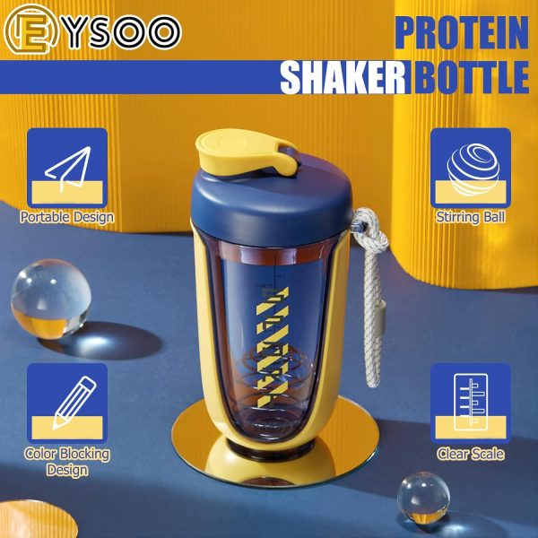 قمقمه EYSOO® Protein Shaker Bottle Protein Drink Shaker Cup 20 oz Shaker Bottle for Protein Mixes Leak-proof BPA-free Portable Protein Shaker Mixer with Blender Ball for Gym Fitness (Yellow) - تصویر 4