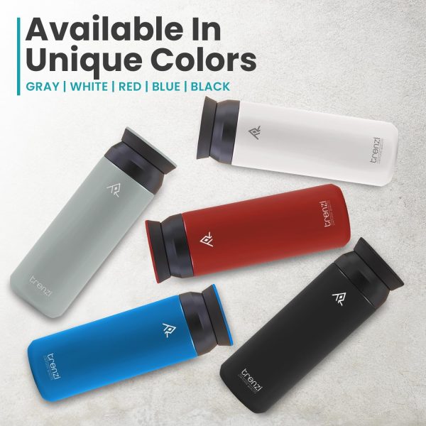 قمقمه TRENZI 500ml Tritan Insulated Hot and Cold Water Bottle - BPA-Free, Leak-Proof, Spill-Proof Sports Bottle with Straw & Spout Lid - Wide Mouth, Carry Strap, Adults, Gym, Coffee Mug Alternative (Black) - تصویر 7