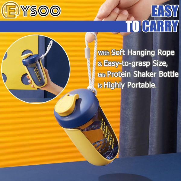 قمقمه EYSOO® Protein Shaker Bottle Protein Drink Shaker Cup 20 oz Shaker Bottle for Protein Mixes Leak-proof BPA-free Portable Protein Shaker Mixer with Blender Ball for Gym Fitness (Yellow) - تصویر 5