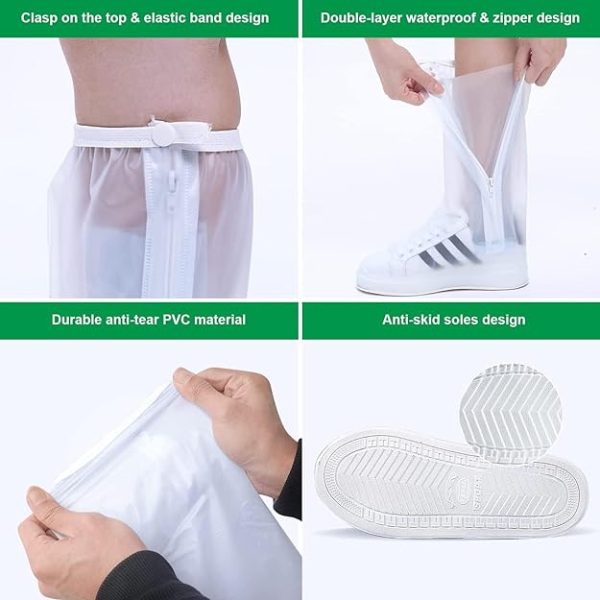 بوتXspring Waterproof Shoe Coves, PVC Reusable Rain Boot Shoe Covers with Zipper and Waterproof Layer, Non Slip Shoe Covers, Transparent Rubber Rain Shoes Cover for Cycling Outdoor, Camping, Women, Men - تصویر 7