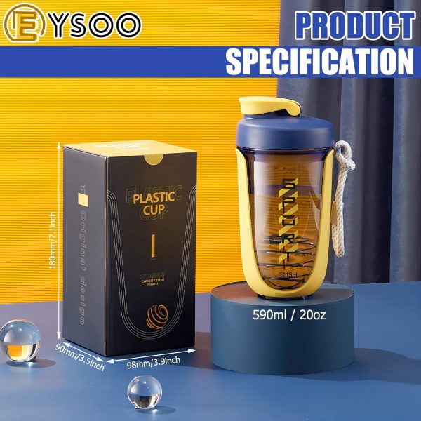 قمقمه EYSOO® Protein Shaker Bottle Protein Drink Shaker Cup 20 oz Shaker Bottle for Protein Mixes Leak-proof BPA-free Portable Protein Shaker Mixer with Blender Ball for Gym Fitness (Yellow) - تصویر 7