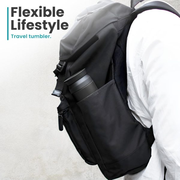 قمقمه TRENZI 500ml Tritan Insulated Hot and Cold Water Bottle - BPA-Free, Leak-Proof, Spill-Proof Sports Bottle with Straw & Spout Lid - Wide Mouth, Carry Strap, Adults, Gym, Coffee Mug Alternative (Black) - تصویر 10