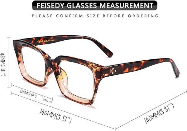 عینک FEISEDY Glasses Frame Womens Square Thick Eyeglasses Frame Classic Eyewear for Men B2461 - تصویر 9