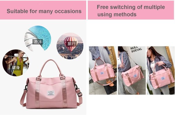 کیف ورزشی 55L Sports Gym Bag Travel Bags Waterproof Storage Bag Weekender Carry on for Men Women, Workout Duffel Bag fit Laptop (Pink) - تصویر 8