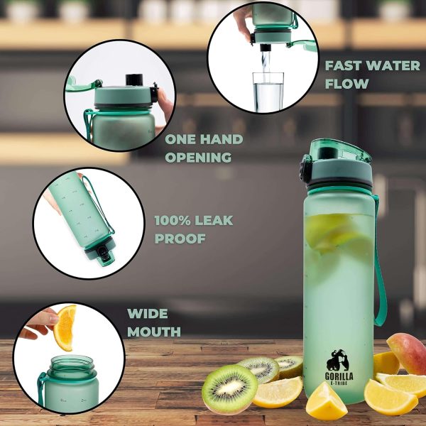 قمقمه Sports Water Bottle 1l with Time Marker by Gorilla E-Tribe - Motivational Water Bottle BPA Free & Leak Proof - Infuser Strainer - Day Water Bottle for Gym, School. Office, Outdoors - Elegant Green - تصویر 8