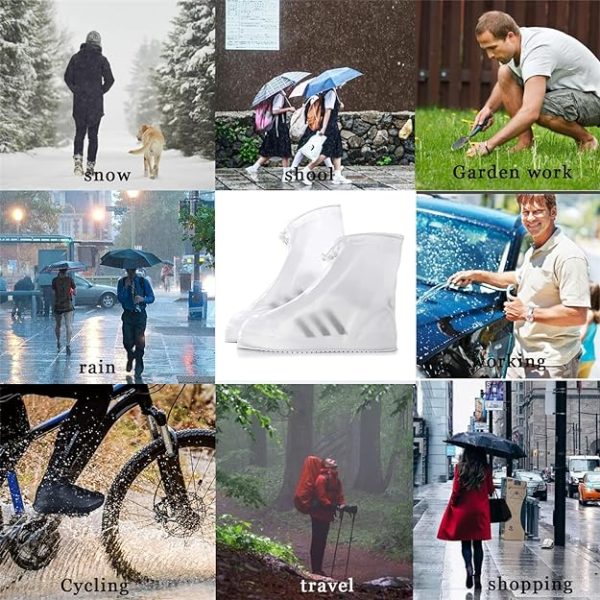 بوت Joyzzz Waterproof Shoe Coves, 2 Pairs PVC Non Slip Shoe Covers with Zipper and Drawstring, Transparent Rain Boot Shoe Covers, Reusable Rubber Rain Shoes Cover for Cycling Outdoor, Camping, Women, Men - تصویر 8
