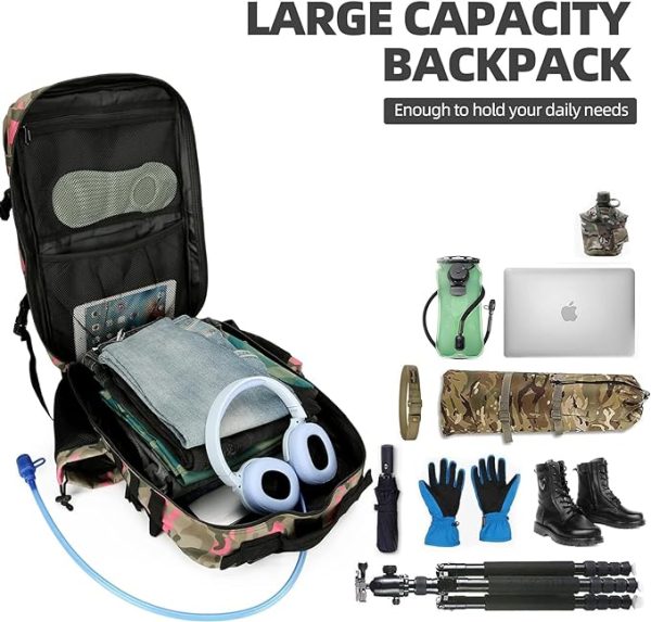 کیف ورزشی SickSock Crossfit Gym Tactical Backpack for Men and Women 45L Large Rucksack Army Assault Pack Molle Hiking Outdoor Bag Backpacks - تصویر 9