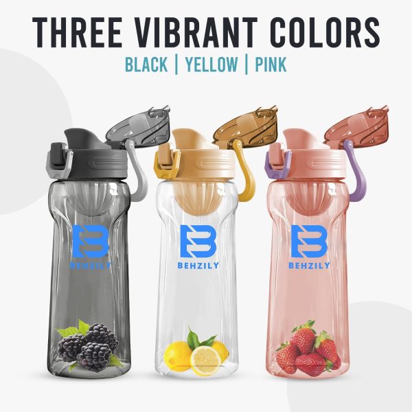 قمقمه BEHZILY 800ml Sports Water Bottle, Plastic Fitness Cup, Transparent Bottle w/Filter Scale, Leak-Proof, BPA-Free Rehydration & Supplement Cup, w/Portable Carry Rope for Gym, Hiking, etc. (Yellow) - تصویر 9