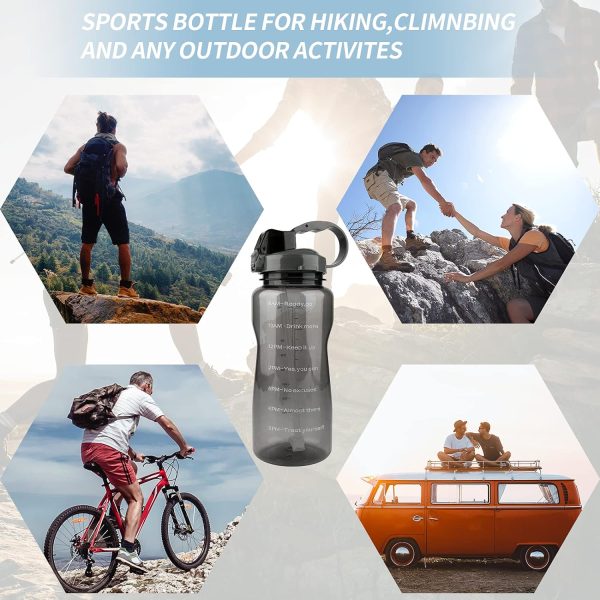 قمقمه TopGearWorld Water Bottle 2L/ Large Sports Bottle with Time Marker, BPA Free & Leakproof, Reusable Portable Fitness Sport Water Bottles for Gym &Outdoor Sports &Office (Grey) - تصویر 9