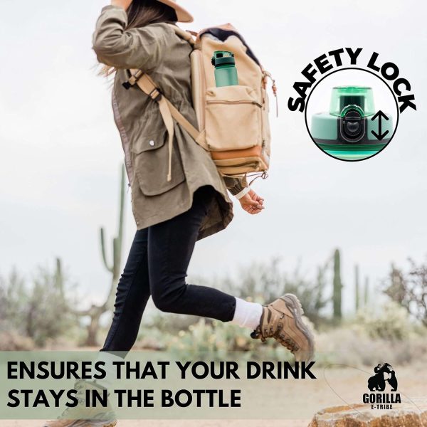قمقمه Sports Water Bottle 1l with Time Marker by Gorilla E-Tribe - Motivational Water Bottle BPA Free & Leak Proof - Infuser Strainer - Day Water Bottle for Gym, School. Office, Outdoors - Elegant Green - تصویر 9