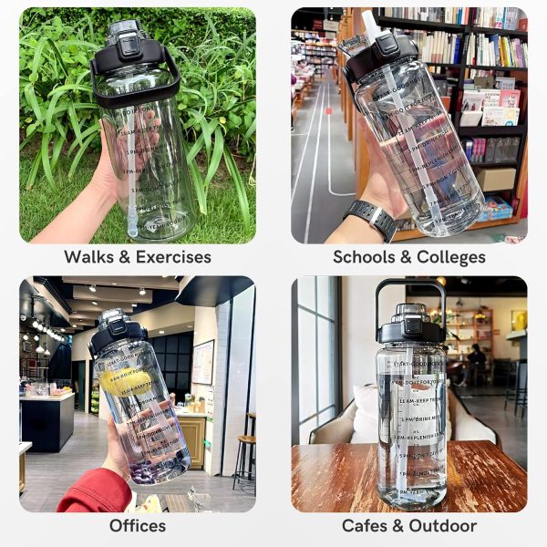 قمقمه ReMaz Water Bottle 2L with Storage Sleeve and Covered Straw Lid – BPA Free 2 Liter Large Reusable Drinking Water Bottle with Handle - Ideal for Sports, Gym and Outdoors (Water Bottle 2L, Black) - تصویر 11