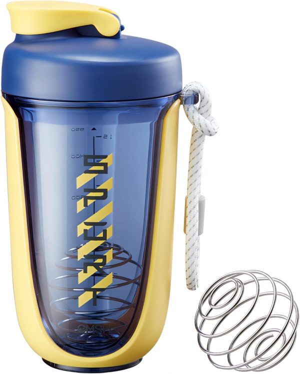 قمقمه EYSOO® Protein Shaker Bottle Protein Drink Shaker Cup 20 oz Shaker Bottle for Protein Mixes Leak-proof BPA-free Portable Protein Shaker Mixer with Blender Ball for Gym Fitness (Yellow)