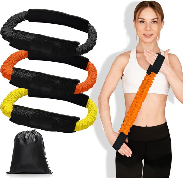 کش ورزشی Set of 3 Latex Sleeve Loop Resistance Bands Light to Heavy weight (20, 30 and 40 lb) with Carrying Case. Exercise for Stretching, Strength Training, Physical Therapy, Yoga, Workout for Legs