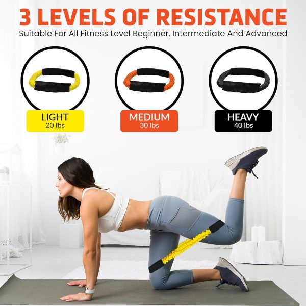 کش ورزشی Set of 3 Latex Sleeve Loop Resistance Bands Light to Heavy weight (20, 30 and 40 lb) with Carrying Case. Exercise for Stretching, Strength Training, Physical Therapy, Yoga, Workout for Legs - تصویر 4