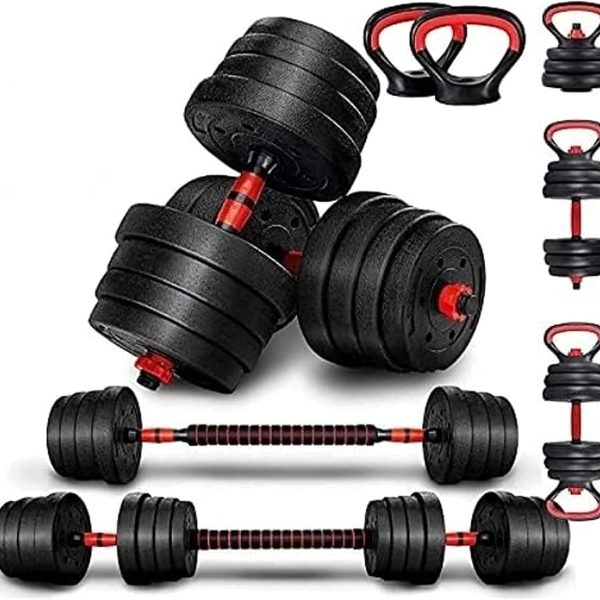 وسایل باشگاه خانگی  ULTIMAX- Adjustable 7 in 1 Dumbbell Set, Free Weights Dumbbells Set with Connecting Rod Used as Barbell, Kettlebell and Push-ups, Weightlifting Fitness for Home/Office