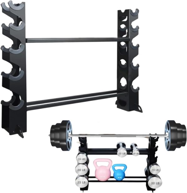 وسایل باشگاه خانگی  DAYONG Dumbbell Rack, 2-Tier Heavy Duty Dumbbell Weight Holder, Compact Free Weight Stand for Dumbbells, Kettlebells, Barbells, Yoga Blocks, Gym Equipment for Home.