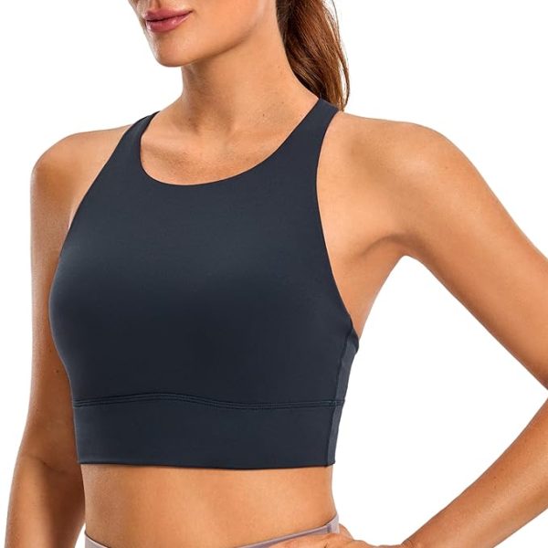 نیم تنه ورزشی CRZ YOGA Womens Butterluxe Strappy High Neck Longline Sports Bra - Padded Criss Cross Back Workout Sports Bras Crop Tank Top