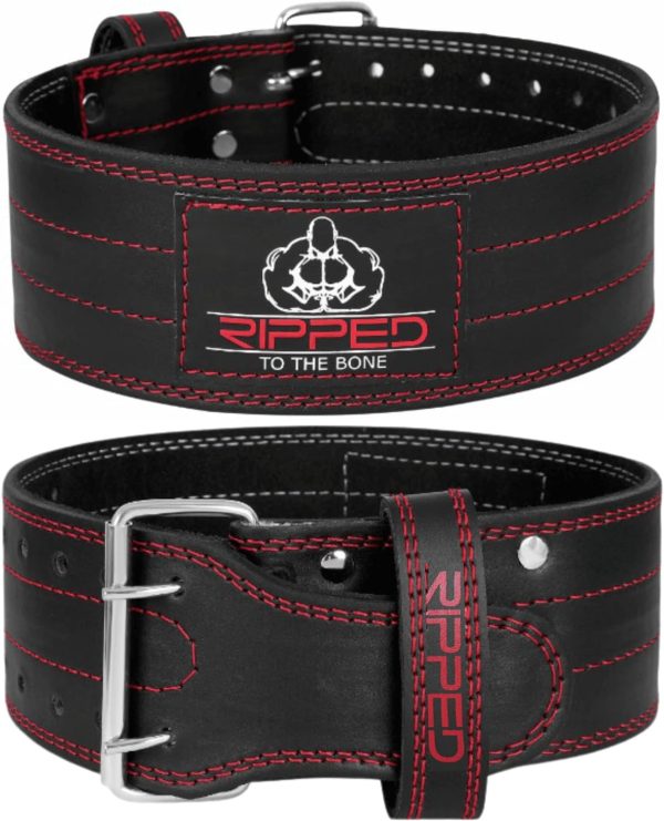 کمربند ورزشی RTTB 4" Genuine Leather Power Lifting Belt - Ideal for Gym, Strength Training & Bodybuilding - Premium Gear for Deadlifts, Squats - Suitable for Men & Women.
