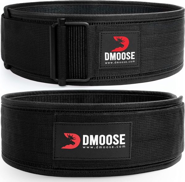 کمربند ورزشی DMoose Weight Lifting Belt - Self-Locking, 4" Gym Belt for Olympic Training, WOD, Cross Training, Nylon Workout belt with Adjustable Buckle - Provides Lumbar Support and Stability for Men and Women