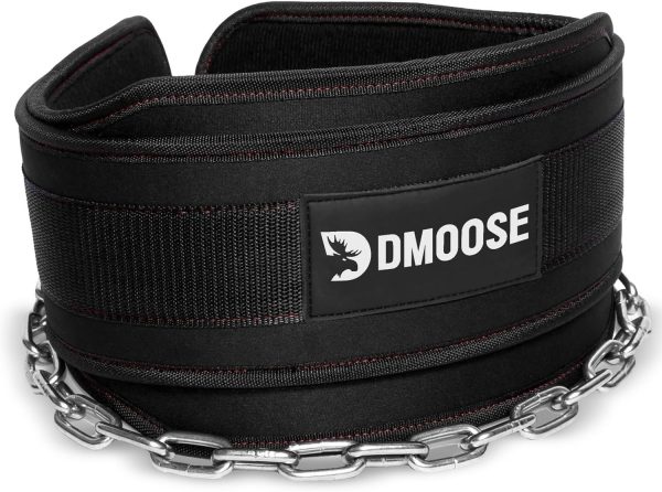 کمربند ورزشی DMoose Dipping Belt with Chain For Pull Ups, Training, Weightlifting, Powerlifting and Bodybuilding Workouts, 36 Inches Heavy Duty Steel Lifting Chain, Comfortable Dip Belt With Neoprene Back Support