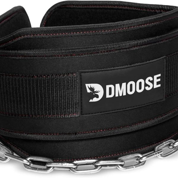 کمربند ورزشی DMoose Dipping Belt with Chain For Pull Ups, Training, Weightlifting, Powerlifting and Bodybuilding Workouts, 36 Inches Heavy Duty Steel Lifting Chain, Comfortable Dip Belt With Neoprene Back Support