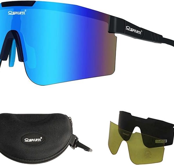 عینک آفتابی ورزشی Polarized Sports Sunglasses with 3 Interchangeable Lenses, Cycling Glasses,Baseball Golf Driving Sunglasses TR90 Temples