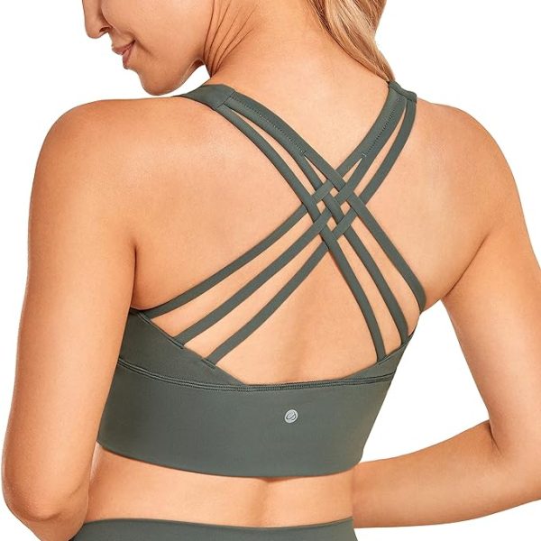 نیم تنه ورزشی CRZ YOGA Women's Longline Strappy Sports Bras for Women Wirefree Padded Yoga Bras Tops