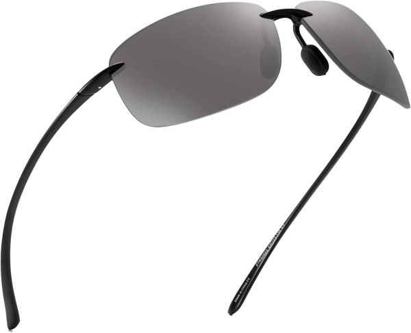 عینک آفتابی ورزشی JIM HALO Sport Sunglasses for Men Women TR90 Rimless Frame for Running Fishing Cycling Driving, Polarized Grey, One size