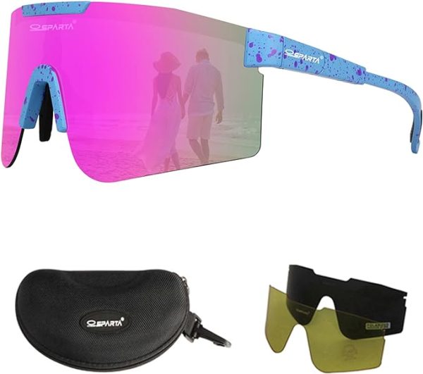 عینک آفتابی ورزشی Polarized Sports Sunglasses with 3 Interchangeable Lenses, Cycling Glasses,Baseball Golf Driving Sunglasses TR90 Temples