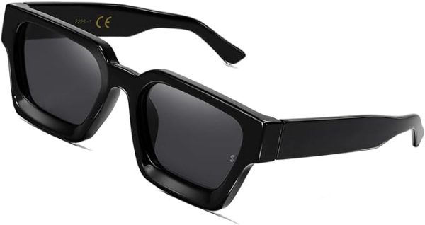 عینک آفتابی ورزشی SHEEN KELLY Retro Rectangular Sunglasses Men Women Polarization Trendy Classic Thick Square Black 90s Sunglasses