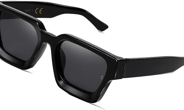 عینک آفتابی ورزشی SHEEN KELLY Retro Rectangular Sunglasses Men Women Polarization Trendy Classic Thick Square Black 90s Sunglasses