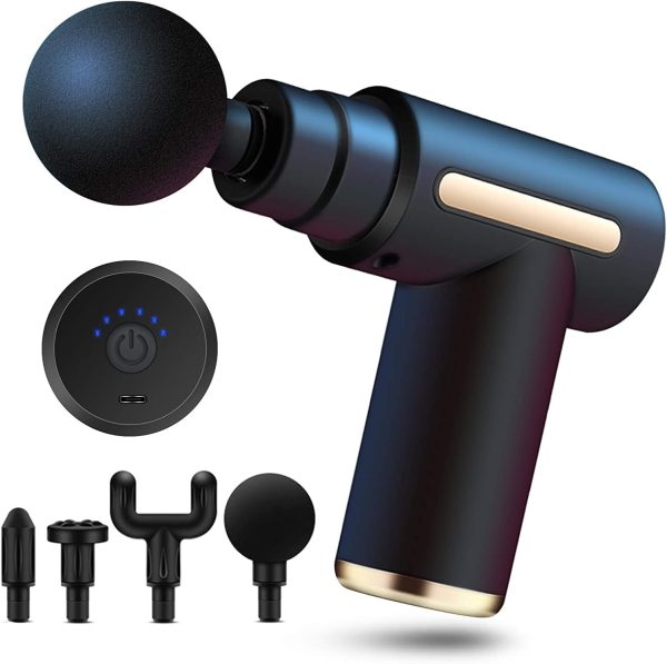 ماساژور ورزشی  Padom Mini Massage Gun Deep Tissue, Portable 6 Speeds Percussion Muscle Massager with 4 Massage Heads 1800mAh Battery & Type-C Charging, 35dB Super Quiet Massage Gun for Muscle Pain Relief (Black)