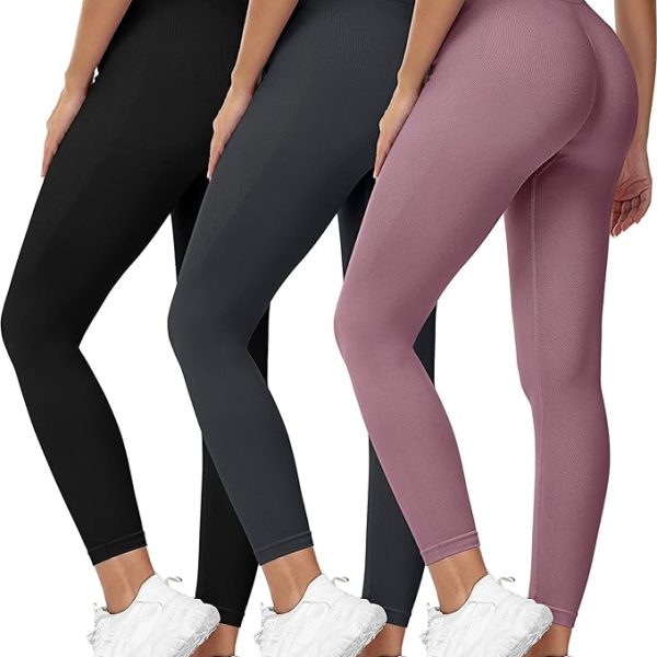 لگ ورزشی زنانه Locoowai 3 Pcs Seamless Workout Leggings for Women High Waist Butt Lifting Gym Yoga Scrunch Pants