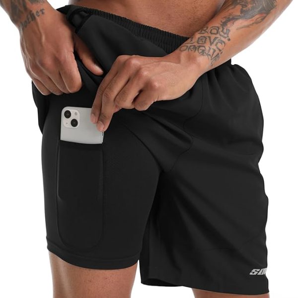 شلوارک ورزشی مردانه Souke Sports Men's 2 in 1 Workout Running Shorts 7" Quick Dry Gym Athletic Shorts Liner Zipper Pockets