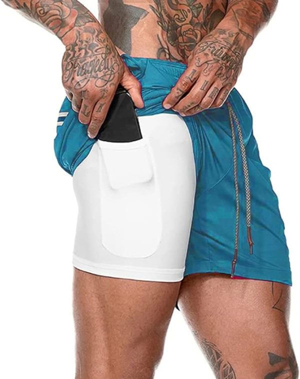 شلوارک ورزشی مردانه THE WHITE SHOP Short Shorts-Men's 2-in-1 Fitness Running Shorts Lightweight Training Yoga Gym 7-inch Shorts with Zipper Pockets