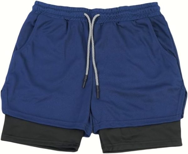 شلوارک ورزشی مردانه Gym Shorts for Men, Men's Activewear Running Shorts,Drawstring Gym Shorts Men, 2 Layer Loose Athletic Shorts with 4 Pockets - تصویر 2