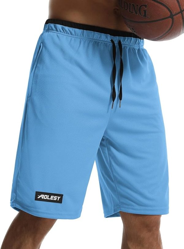 شلوارک ورزشی مردانه Aolesy Men's Basketball Shorts with Zipper Pockets 10" Athletic Shorts for Men Lightweight Mesh Gym Workout Running Shorts