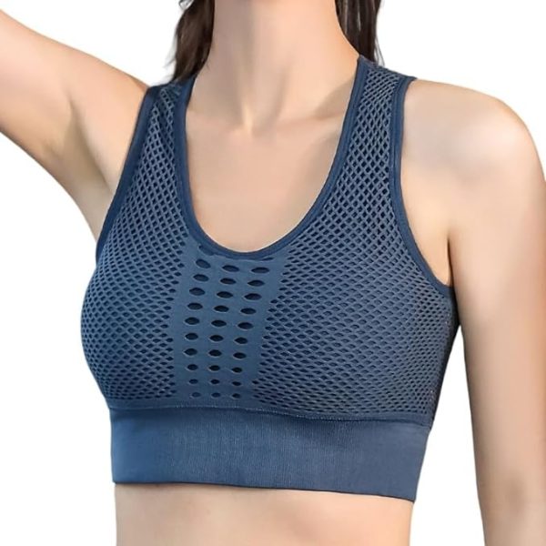 نیم تنه ورزشی GLAMROOT Women's Padded Crop Top Sports Bra With Mesh Racerback for Gym/Yoga/Workout, Size M to 2XL