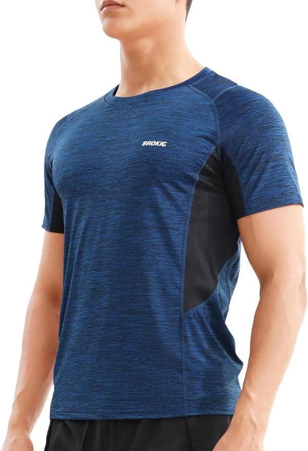 تی شرت ورزشی مردانه  BROKIG Mens Ultra-Cool Gym T-shirt,Dry Fit Sports Training Short Sleeve Shirts Lightweight Breathable Running Tee