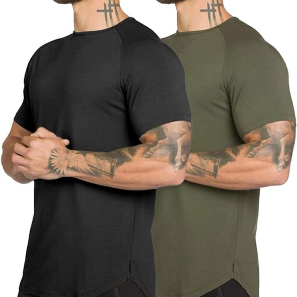 تی شرت ورزشی مردانه  Mens Gym Workout Slim Fit Short Sleeve T-Shirt Cotton Performance Athletic Shirts Running Fitness Tee