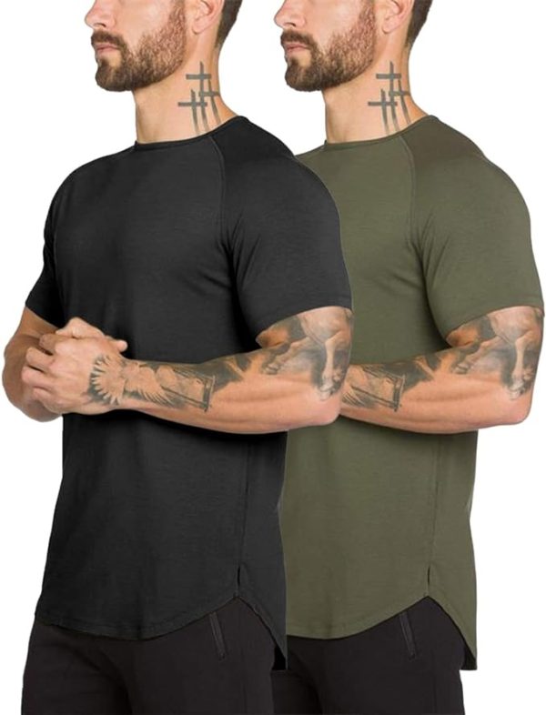 تی شرت ورزشی مردانه  Mens Gym Workout Slim Fit Short Sleeve T-Shirt Cotton Performance Athletic Shirts Running Fitness Tee